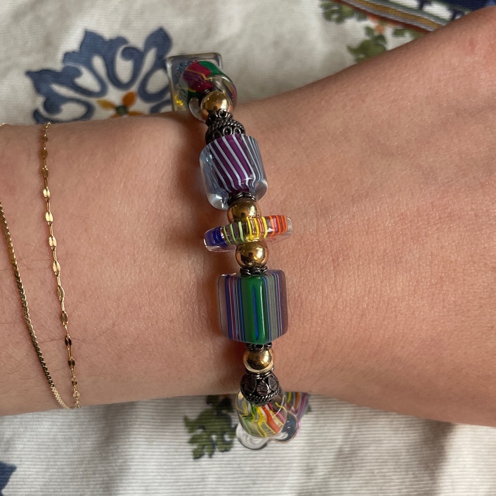 Multicolor Beaded Bracelet with Gold Accents